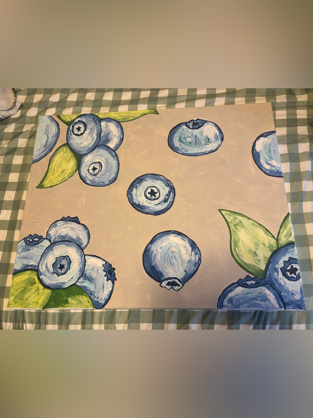 Blueberry Still Life Canvas Painting in Blue and Green